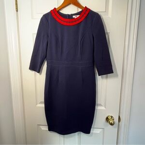 Boden Navy Polperro Ottoman Dress with Red Collar Sheath Size 8 Petite